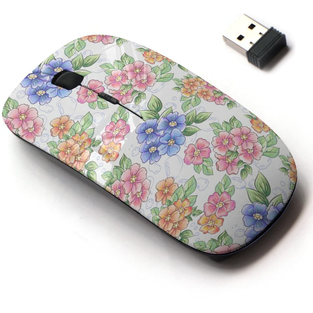 2.4G Wireless Mouse with Cute Pattern Design for All Laptops and Desktops with Nano Receiver - Colorful Flowers Leaves