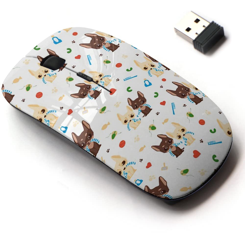 2.4G Wireless Mouse with Cute Pattern Design for All Laptops and Desktops with Nano Receiver - Chihuahua Dog Two Puppies