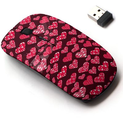 2.4G Wireless Mouse with Cute Pattern Design for All Laptops and Desktops with Nano Receiver - Beautiful Hearts