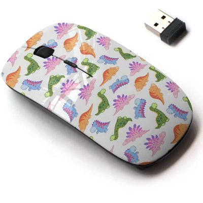 2.4G Wireless Mouse with Cute Pattern Design for All Laptops and Desktops with Nano Receiver - Baby Colorful Dinosaurs