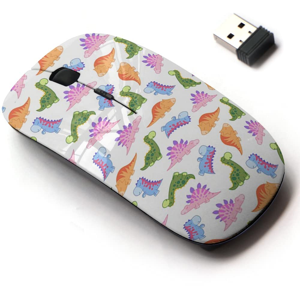 2.4G Wireless Mouse with Cute Pattern Design for All Laptops and Desktops with Nano Receiver - Baby Colorful Dinosaurs
