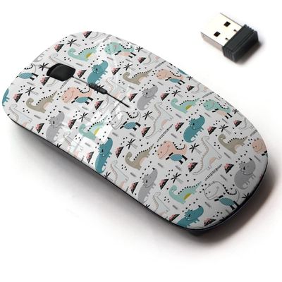2.4G Wireless Mouse with Cute Pattern Design for All Laptops and Desktops with Nano Receiver - Cute Dino Scandinavian