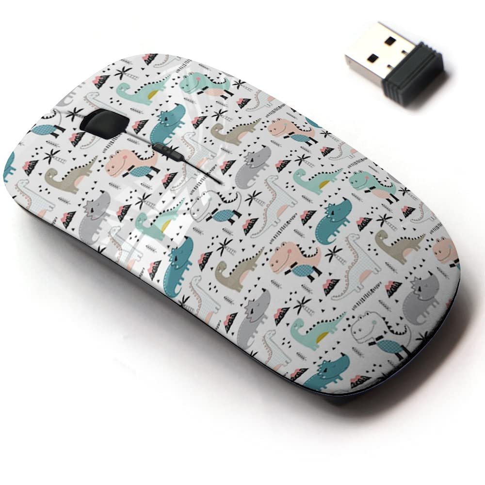 2.4G Wireless Mouse with Cute Pattern Design for All Laptops and Desktops with Nano Receiver - Cute Dino Scandinavian