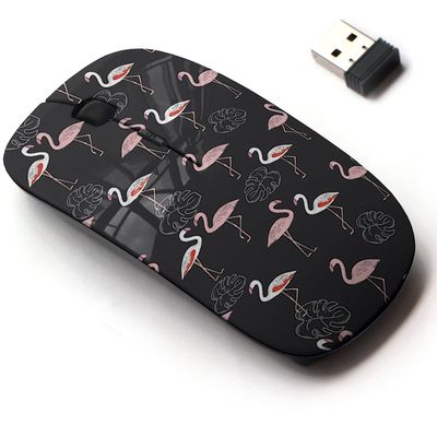 2.4G Wireless Mouse with Cute Pattern Design for All Laptops and Desktops with Nano Receiver - Flamingo on Black