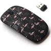 2.4G Wireless Mouse with Cute Pattern Design for All Laptops and Desktops with Nano Receiver - Flamingo on Black view 1