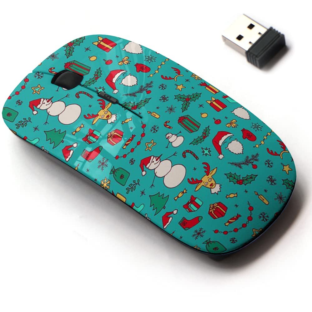 2.4G Wireless Mouse with Cute Pattern Design for All Laptops and Desktops with Nano Receiver - Christmas Doodle Bright