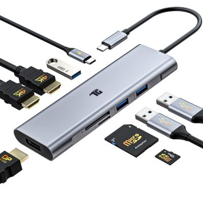 USB C Docking Station Dual Monitor, Tiergrade 9 in 1 USB-C Laptop Docking Station USB Type C Hub Multiport Adapter with Dual 4K HDMI, DP, 100W PD, 3 USB3.0 and TF/SD Card Reader for Type-C Devices