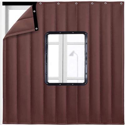 HAOMINGTIAN Heat-insulating door curtains for living room and kitchen, warm winter door curtains, thick sound-insulating door covers with transparent windows, heat-insulating curtains, wind-proof part