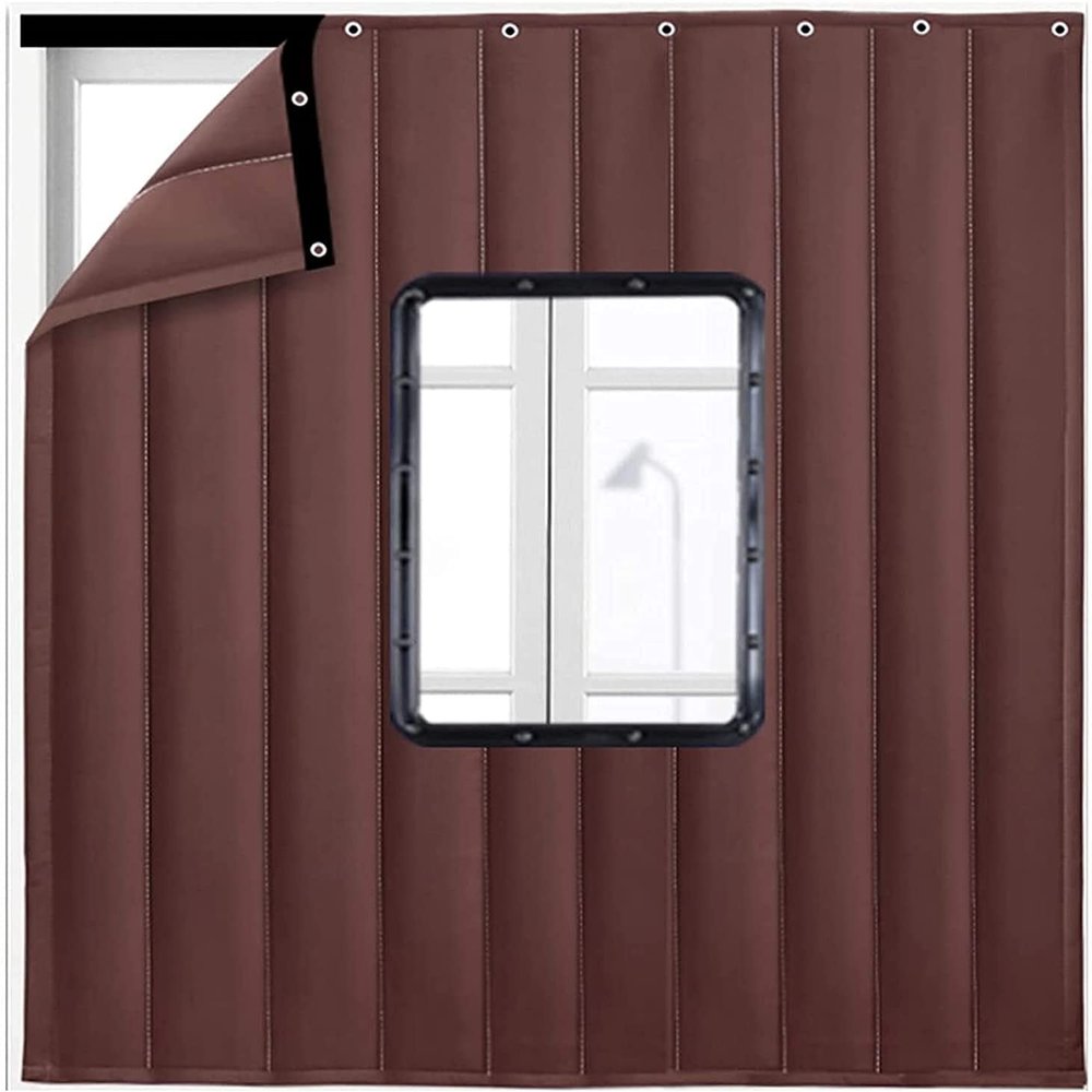 HAOMINGTIAN Heat-insulating door curtains for living room and kitchen, warm winter door curtains, thick sound-insulating door covers with transparent windows, heat-insulating curtains, wind-proof part