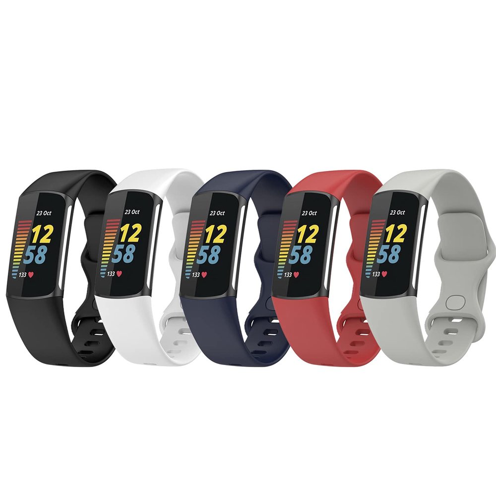 Bands Compatible with Fitbit Charge 5 Band Soft Silicone Waterproof Adjustable Sport Watch Strap Replacement Wristbands for Charge 5 Advanced Fitness &Health Tracker Band Accessories (5ColorsA, Small)