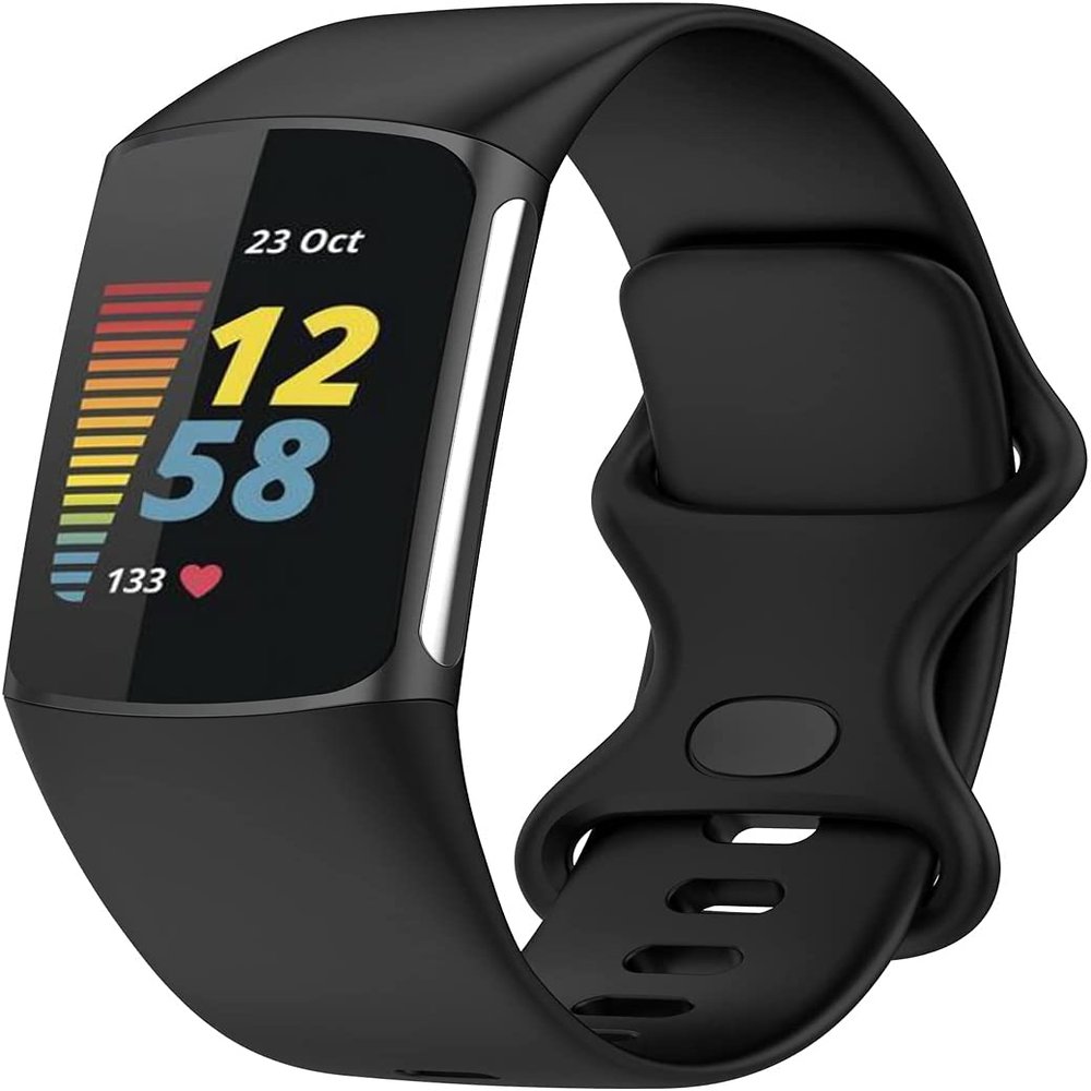 Bands Compatible with Fitbit Charge 5 Band Soft Silicone Waterproof Adjustable Sport Watch Strap Replacement Wristbands for Charge 5 Advanced Fitness & Health Tracker Band Accessories (Black, Large)