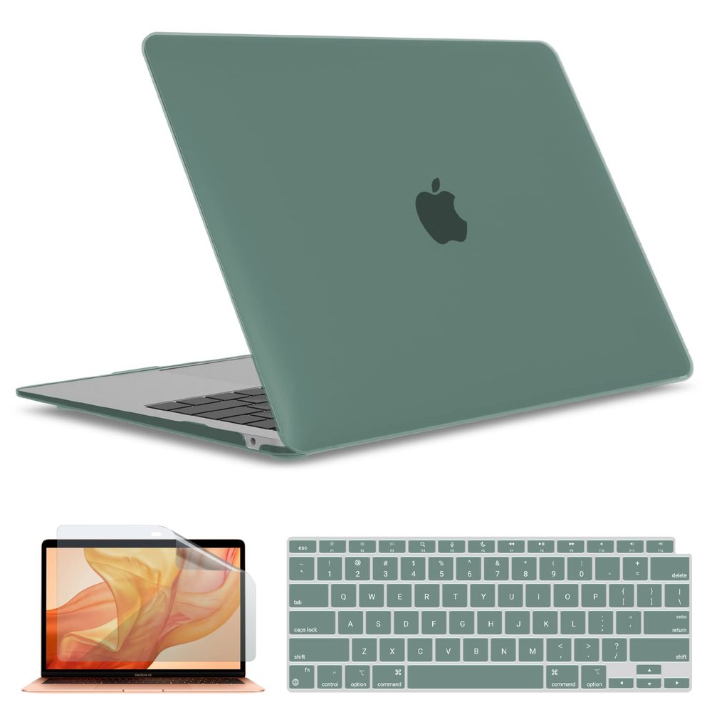IBENZER Compatible with 2022 2021 2020 MacBook Air 13 inch case M1 A2337 A2179 A1932, Hard Shell Case&Keyboard Cover&Screen Film for Mac Air 13 with Touch ID, Midnight Green,AT13MTGN+2