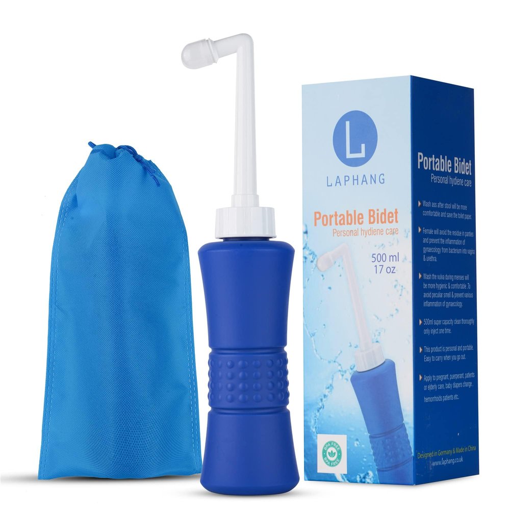 XL laphang Portable Bidet 500ml Blue Peri Bottle with Waterproof Pouch and Cap  PP + TPR, Leak Proof & Scratch Resistant Perineal Bottle for Postpartum Hemorrhoids Healing, Maternity Kit Essentials