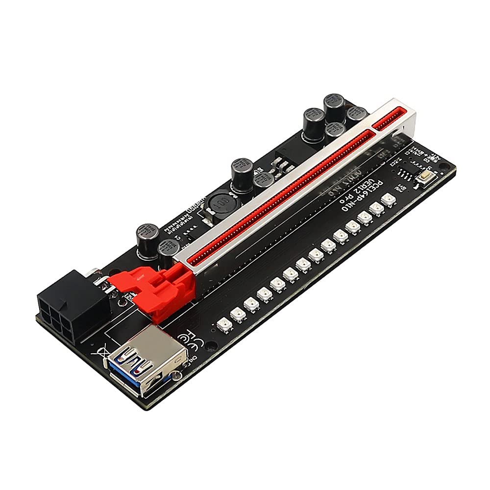 Sata Cable Ver12 Pro PCIE Riser 1x to 16x Graphic Extension with 3528 Colorful Flash LED for Bitcoin GPU Mining Powered Riser Adapter Card