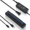 Powered USB Hub Rosonway Aluminum 13 Port USB 3.1/3.2 Gen 2 Hub 10Gbps with 72W (12V/6A) Power Adapter and Individual Switches, Type A and Type C Cables, USB C Hub Expander for PC and Laptop, RSH-A13 view 1