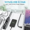 Powered USB Hub Rosonway Aluminum 13 Port USB 3.1/3.2 Gen 2 Hub 10Gbps with 72W (12V/6A) Power Adapter and Individual Switches, Type A and Type C Cables, USB C Hub Expander for PC and Laptop, RSH-A13 view 4