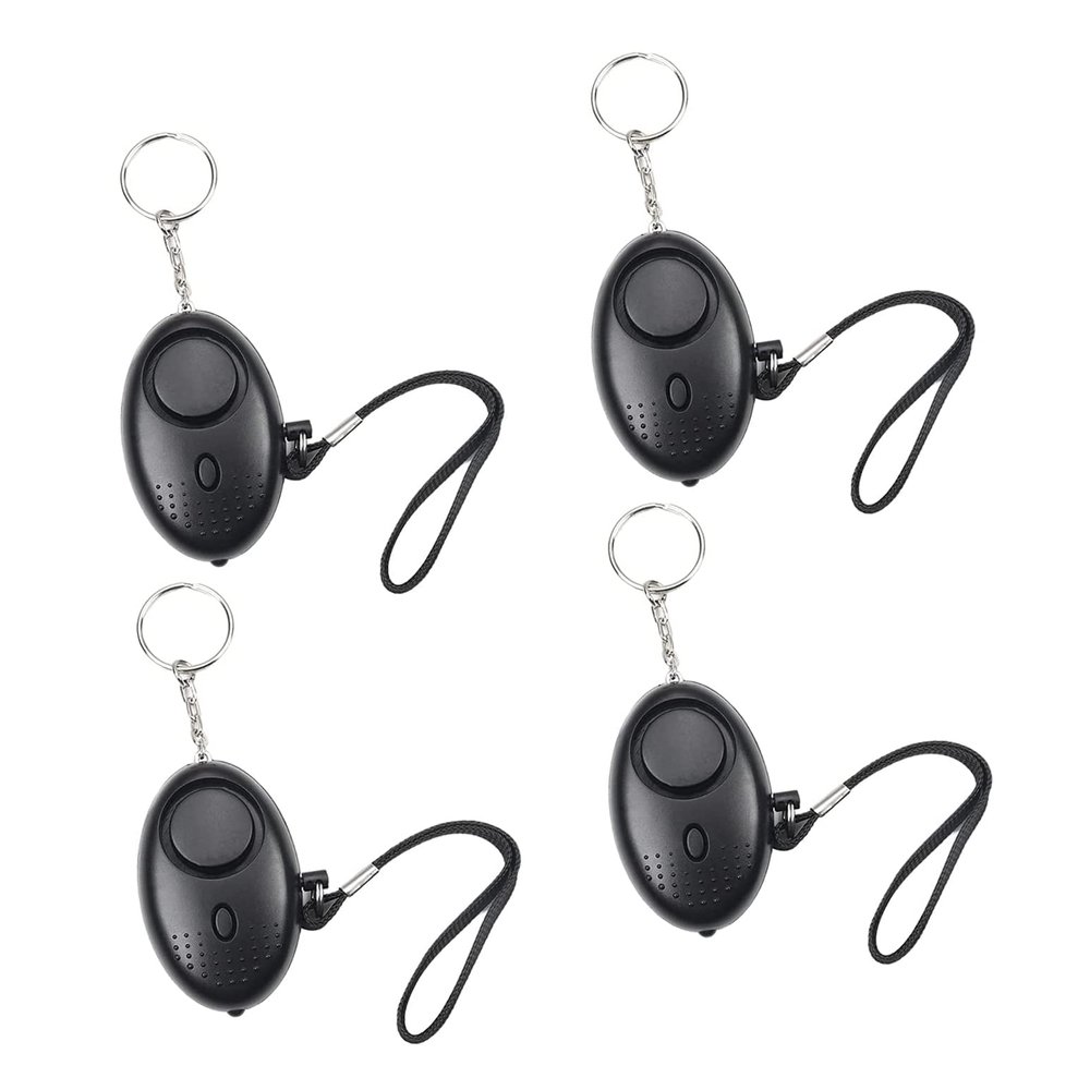 Auniwaig Safe Sound Personal Alarm Keychain 120DB Personal Security Alarm with LED Lights Emergency Safety Alarm for Women, Men, Children, Elderly, Cool Black 4 Pack