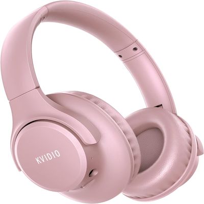 KVIDIO Bluetooth Headphones Over Ear, 65 Hours Playtime Wireless Headphones with Microphone, Foldable Lightweight Headset with Bass and Stereo Sound Low Latency for Travel Work Cellphone