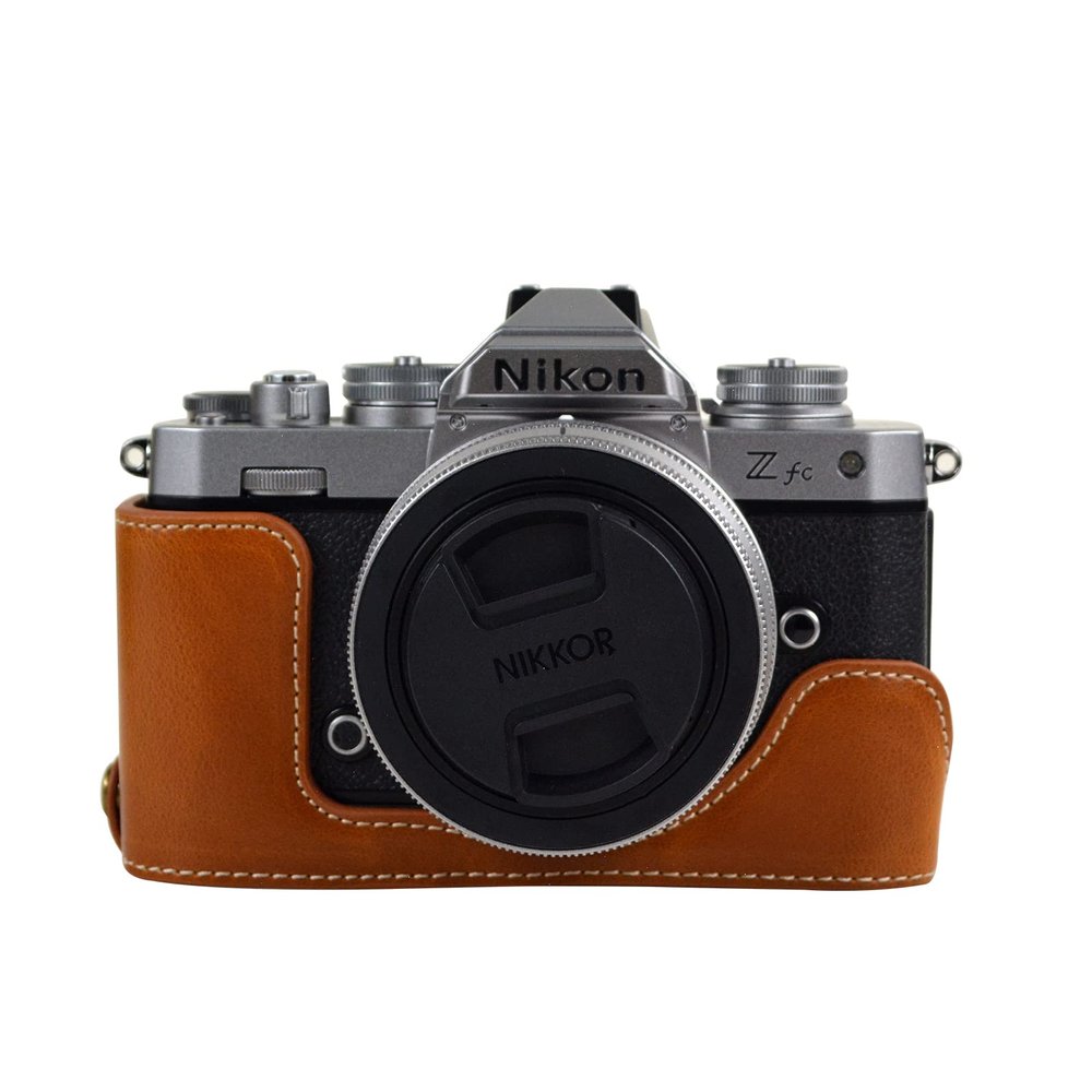 MUZIRI KINOKOO ZFC Half Case PU Leather Half Body Bottom Case - Compatible for NIKON Z fc Zfc with Bottom Opening Design - Brown