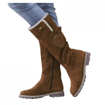 Bcshiye Women's Mid Calf Winter Snow Boots Chunky Low Heel Round Toe Warm Ankle Booties Lined Knee High Boots