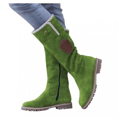 Bcshiye Women's Mid Calf Winter Snow Boots Chunky Low Heel Round Toe Warm Ankle Booties Lined Knee High Boots