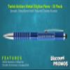 DISCOUNT PROMOS 10 Twist Action Metal Stylus Pens Pack - Customizable Text, Logo - Two in One, Smooth, Black Ink - Blue view 2