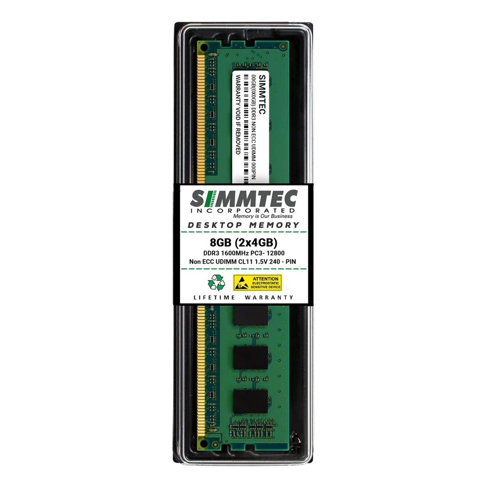 Simmtec RAM 8GB (2x4GB) DDR3 1600 MHz DIMM PC3-12800 (PC3-12800U) CL11 Non-ECC UDIMM 240 Pin - Desktop PC Computer Memory Upgrade Kit
