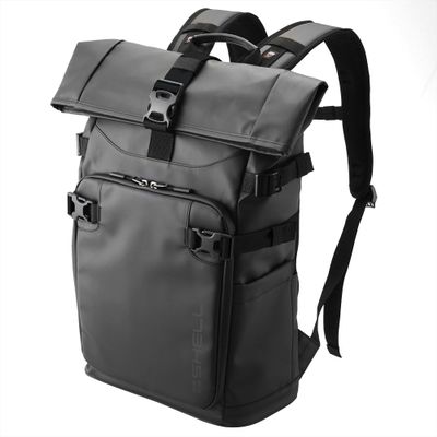 HAKUBA AMZSPRS02BPMBK Camera Bag, Plus Shell, Resist 02 Backpack, M AZ, Pure Black, Camera Backpack, Rucksack, Top and Bottom 2 Air Chamber Construction, Water and Stain Resistant PVC Coating, Expandable to Your Load Capacity