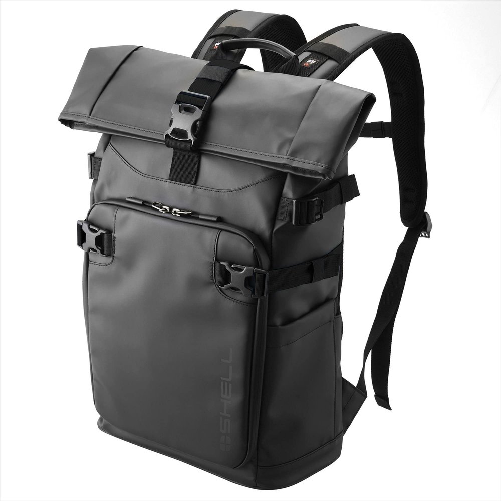 HAKUBA AMZSPRS02BPMBK Camera Bag, Plus Shell, Resist 02 Backpack, M AZ, Pure Black, Camera Backpack, Rucksack, Top and Bottom 2 Air Chamber Construction, Water and Stain Resistant PVC Coating, Expandable to Your Load Capacity