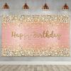Happy Birthday Backdrop 7x5ft Diamonds Glitter Shining Pink and Gold Dot Sparkle Bokeh Photography Background for Women Girls Lady Sweet Party Decorations Photo Props view 1