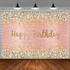 Happy Birthday Backdrop 7x5ft Diamonds Glitter Shining Pink and Gold Dot Sparkle Bokeh Photography Background for Women Girls Lady Sweet Party Decorations Photo Props view 2