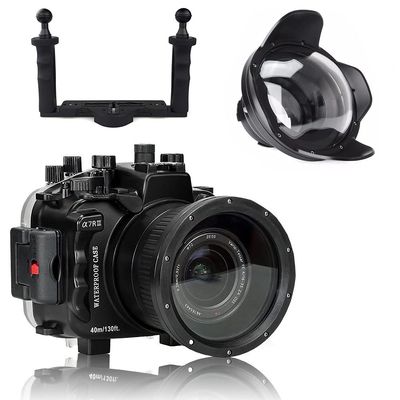 Seafrogs 40m/130ft Unterwater Camera Housing Case w/Wide Angle Dome Port and Two Hands Aluminium Tray for Sony A7III A7RIII a73 a7r3 A7 Mark 3 Protective Hard case for Photography Videography