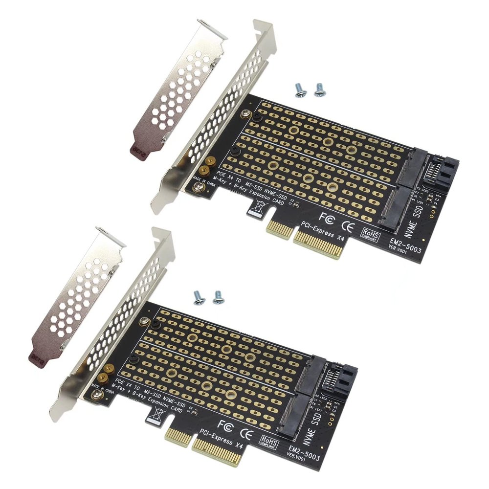 2x M.2 drive communicates directly with the PCIe and/or SATA bus Fits a PCIe x4, x8, or x16 slot