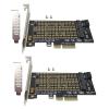 2x M.2 drive communicates directly with the PCIe and/or SATA bus Fits a PCIe x4, x8, or x16 slot view 2