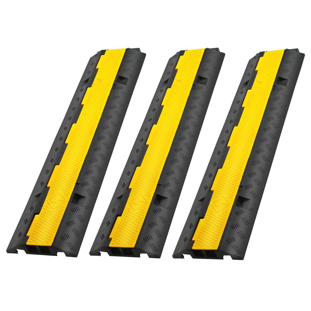 3 Pack of 2 Channel Cable Protector Ramp Heavy Duty Traffic Wire and Hose Cable Ramps(3FEET)