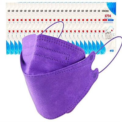 HINCINK (Pack of 100 KF94 Black Face Mask Individually Packaged Unisex, 4-Layer Filters Breathable Comfortable, Nose Mouth Covering Dust Mask for Adult (100pcs, Purple)