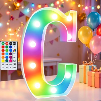 LED Marquee Letter Lights, 18 Colors Changing Light Up Letters with Remote, RGB Alphabet Letters Sign for Girls Boys Gift Birthday Party Night Light Bedroom Wedding Christmas Decor-Colorful C