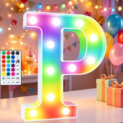 LED Marquee Letter Lights, 18 Colors Changing Light Up Letters with Remote, RGB Alphabet Letters Sign for Girls Boys Gift Birthday Party Night Light Bedroom Wedding Christmas Decor-Colorful P