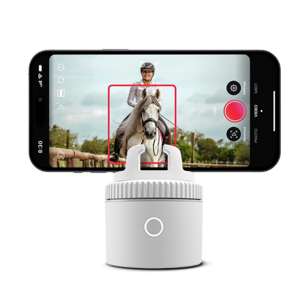 Pivo Equestrian Pod Standalone Auto Tracking Phone Holder, Face, Body & Horse Tracker, 360 Rotation, 6 Speed, Stand for Video Recording (White)