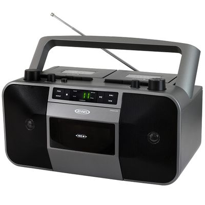 Jensen MCR-1500 Vintage Stereo Portable CD/MP3 Dual Cassette Deck Recorder Boombox, LED Display, AM/FM Radio, Bass Boost (Exclusive) (Platinum Silver)