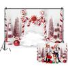 Fabric Christmas Backdrop for Photography 10x6.5ft White and Red Candies Pine Tree Clouds Christmas Ornaments Background Kids Adult New Year Party Backdrop for Photoshoot view 1
