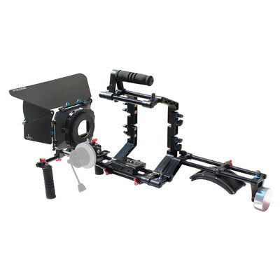 FLYCITY SLR Camera Shoulder Support Rig Kit with Cage & Matte Box | DV HDV DSLR Video Camcorders Compatible | Free - Offset Z Bracket (FC-02F)