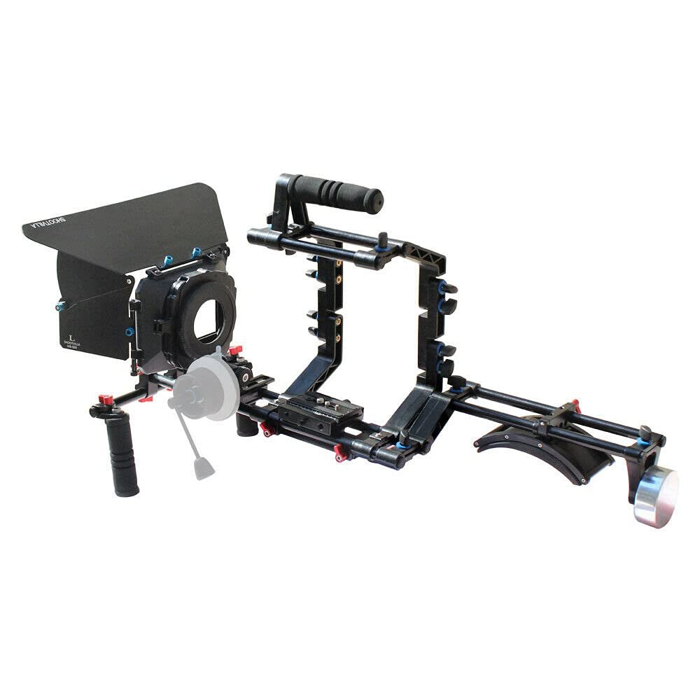 FLYCITY SLR Camera Shoulder Support Rig Kit with Cage & Matte Box | DV HDV DSLR Video Camcorders Compatible | Free - Offset Z Bracket (FC-02F)