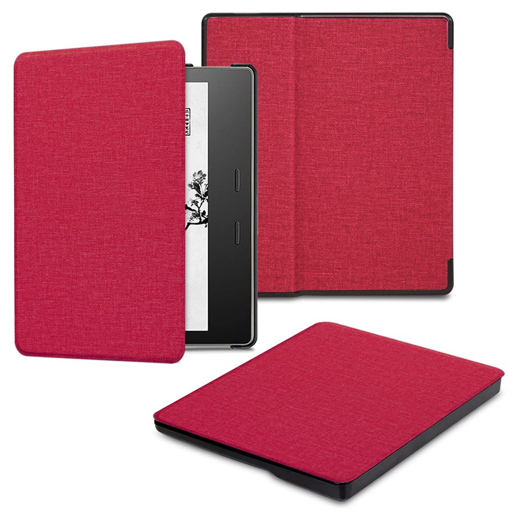 ALMIGHTY Fabric Case for Kindle Oasis (10th Generation, 2019 Release and 9th Generation, 2017 Release) - Slim Cover with Auto Wake/Sleep, Red