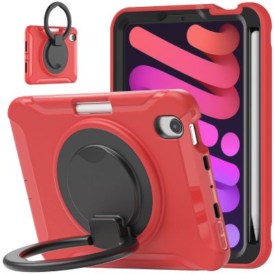 2021 New iPad mini6 6th Generation 8.3 inch case Shockproof Silicone & PC 360 Rotating Bracelet Kickstand Built-in Pencil Holder Compatible with Pencil 2 Charging (iPad mini6, Red)