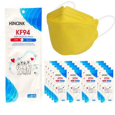 HINCINK (Pack of 20 KF94 Black Face Mask Individually Packaged Unisex, 4-Layer Filters for Adult and Older Colorful (20pcs, Yellow)