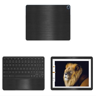 Decalrus - Protective Decal for Lenovo Chromebook Duet (10.1" Screen) Tablet Black Texture Brushed Aluminum Skin Skins Decal for case Cover wrap BAlenovoChrmbkDuet10Back