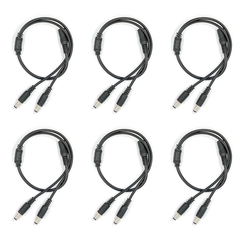 lkelyonewy 6 Pack Dc Power Supply 1 Female to 2 Male 5.5Mm X 2.1Mm Jack Camera Cable Barrel Plug Y Splitter Adapter Wire for CCTV Cameras Led Light Strip and More