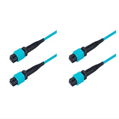 SpeedyFiberTX 2-Pack 200 Feet 8 Fiber Low Loss MPO Trunk Cable for 40G QSFP+ SR4/CSR4, 100G QSFP28 SR4, 200G QSFP56 SR4 Transceivers| Type-B Polarity| OM4 Fiber| 3.0mm Aqua Plenum OFNP Jacket