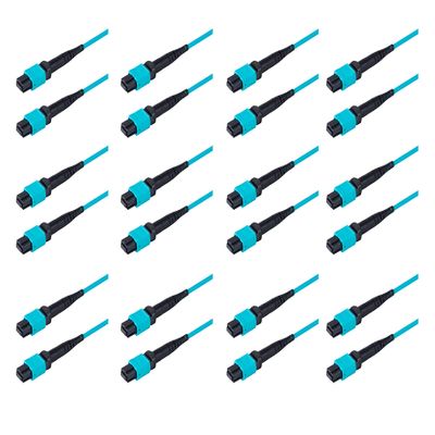 SpeedyFiberTX 12-Pack 1 Foot 8 Fiber Low Loss MPO Trunk Cable for 40G QSFP+ SR4/CSR4, 100G QSFP28 SR4, 200G QSFP56 SR4 Transceivers| Type-B Polarity| OM4 Fiber| 3.0mm Aqua Plenum OFNP Jacket